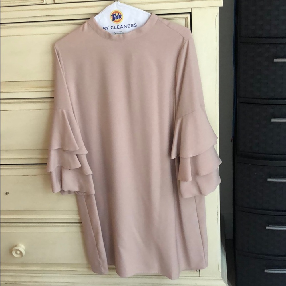 Zara: nude ruffle sleeve mini dress